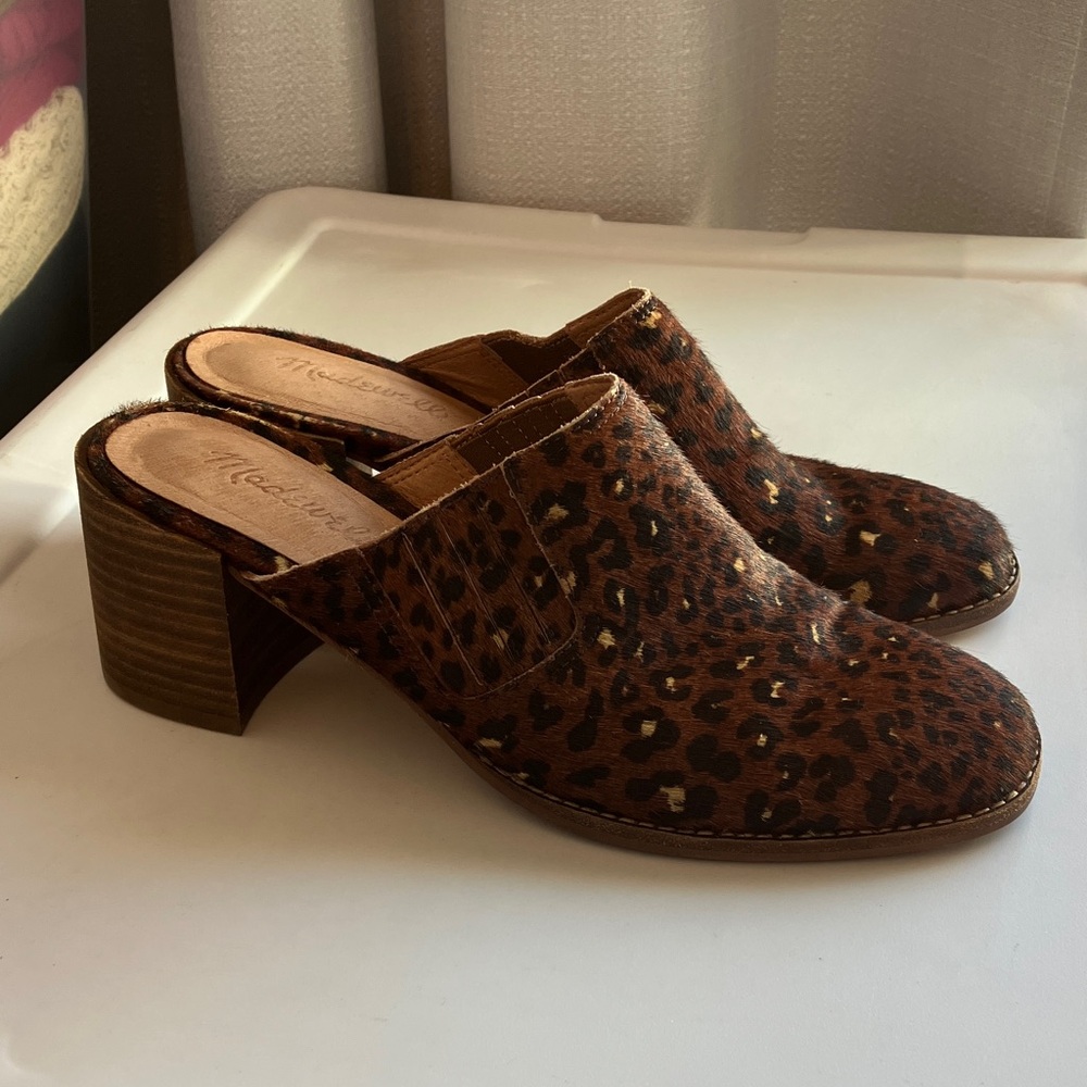Madewell The Carey Mules Real Calf Hair slip on clogs brown black women’s 7.5